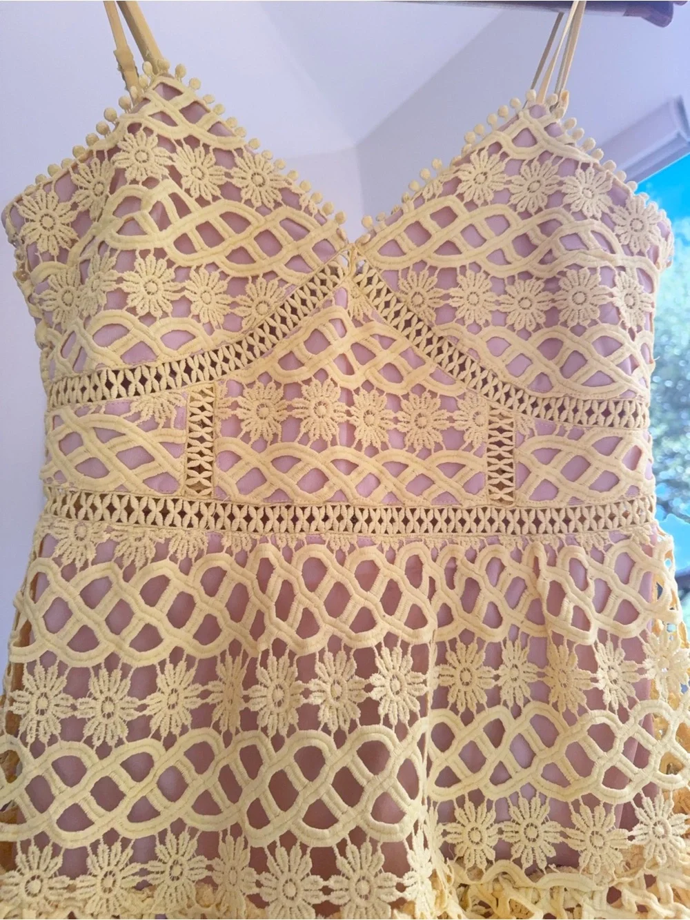 Lulu's Yellow Crochet Lace Fit-and-Flare Mini Dress - Picture 4 of 5
